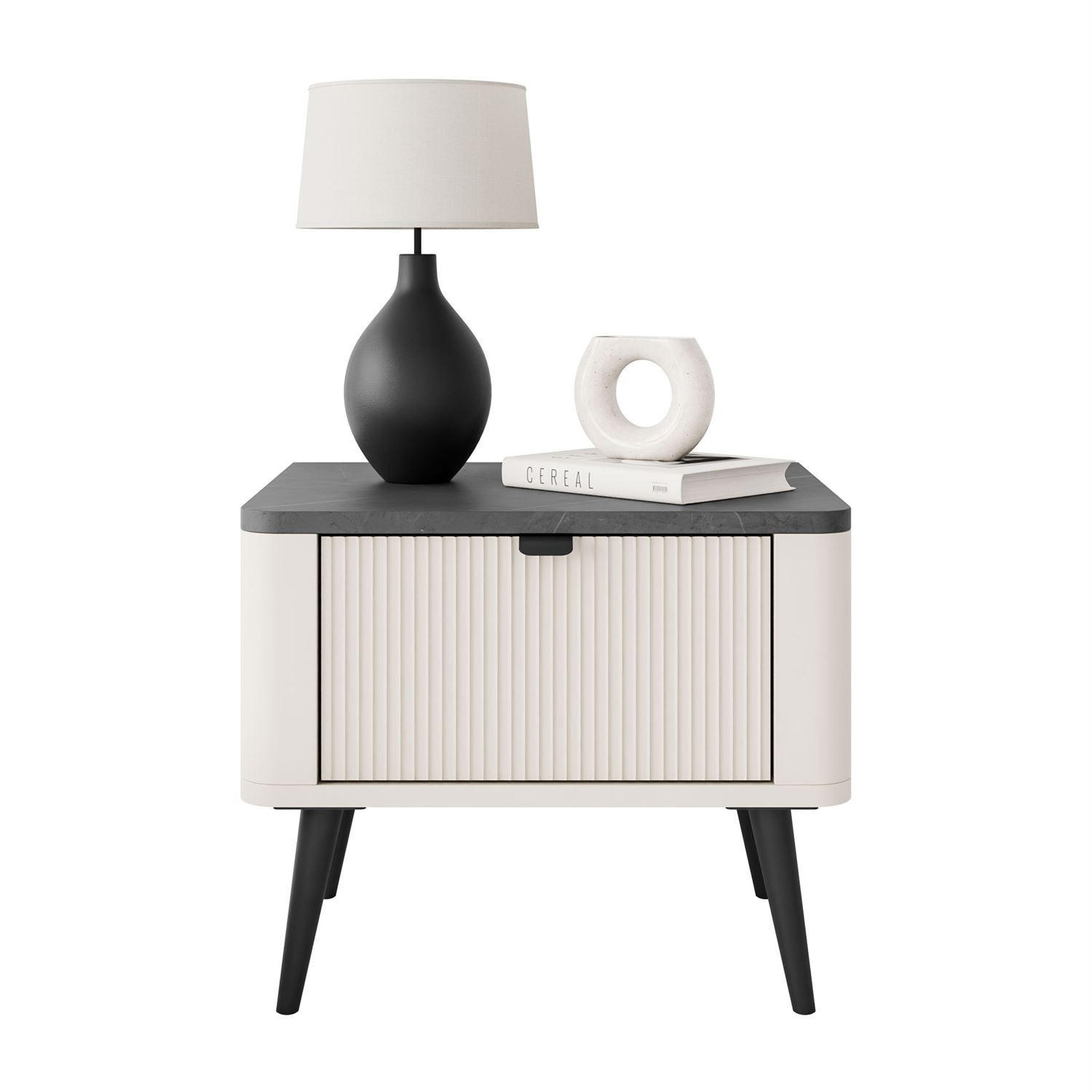 Lookway Nachttisch Beige, Schwarz 50x42x40 cm