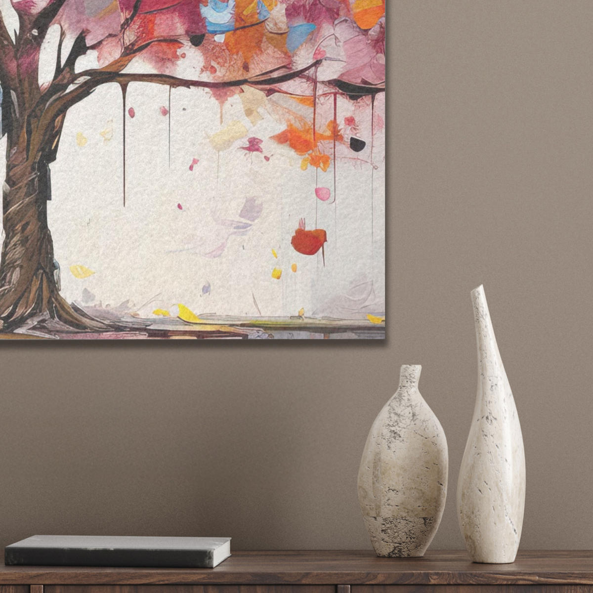 AKUSTIKBILD Aquarell - Baum - Kunst - Abstrakt Kunstdruck Schlafzimmer 50x70 cm - Multicolor, Kunststoff (50/70/0.9cm) - MuchoWow