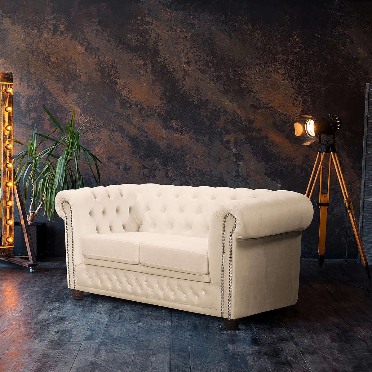 2-SITZER SOFA - Buchefarben/Creme, Buchenholz/Textil (148/72/86cm) - home24