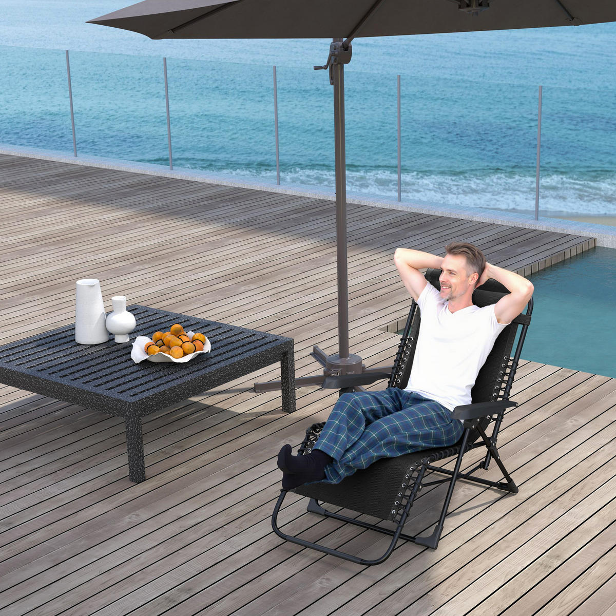 SONNENLIEGE klappbar Gartenliege mit Kopfkissen, Liegestuhl Campingliege Schwarz - Schwarz, Metall (65/112/90cm) - Outsunny