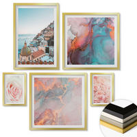 WANDBILDER 5er Set - 50x50 cm & 20x30 cm & 40x60 cm Goldrahmen - Abstrakte Pastellmuster - Goldfarben, Kunststoff (40/60cm) - ArtPrintCave