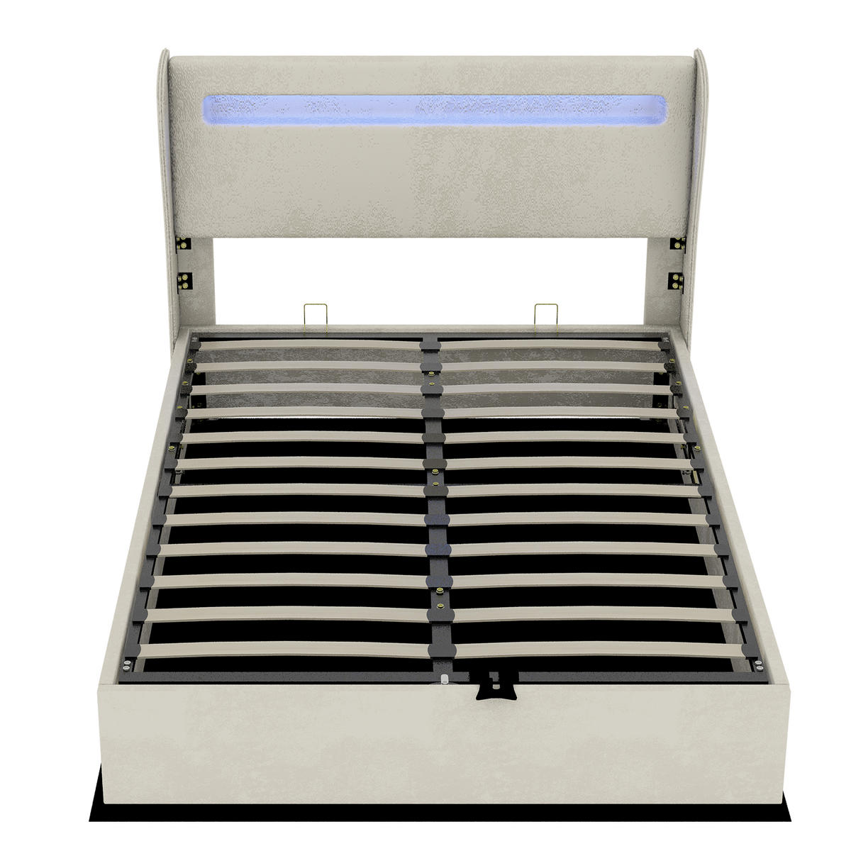 STAURAUMBETT 140/200 cm DE-33013 mit LED-Kopfteil und Gaslift-Stauraum Beige - Beige, Metall (140/200cm) - ComfortXL