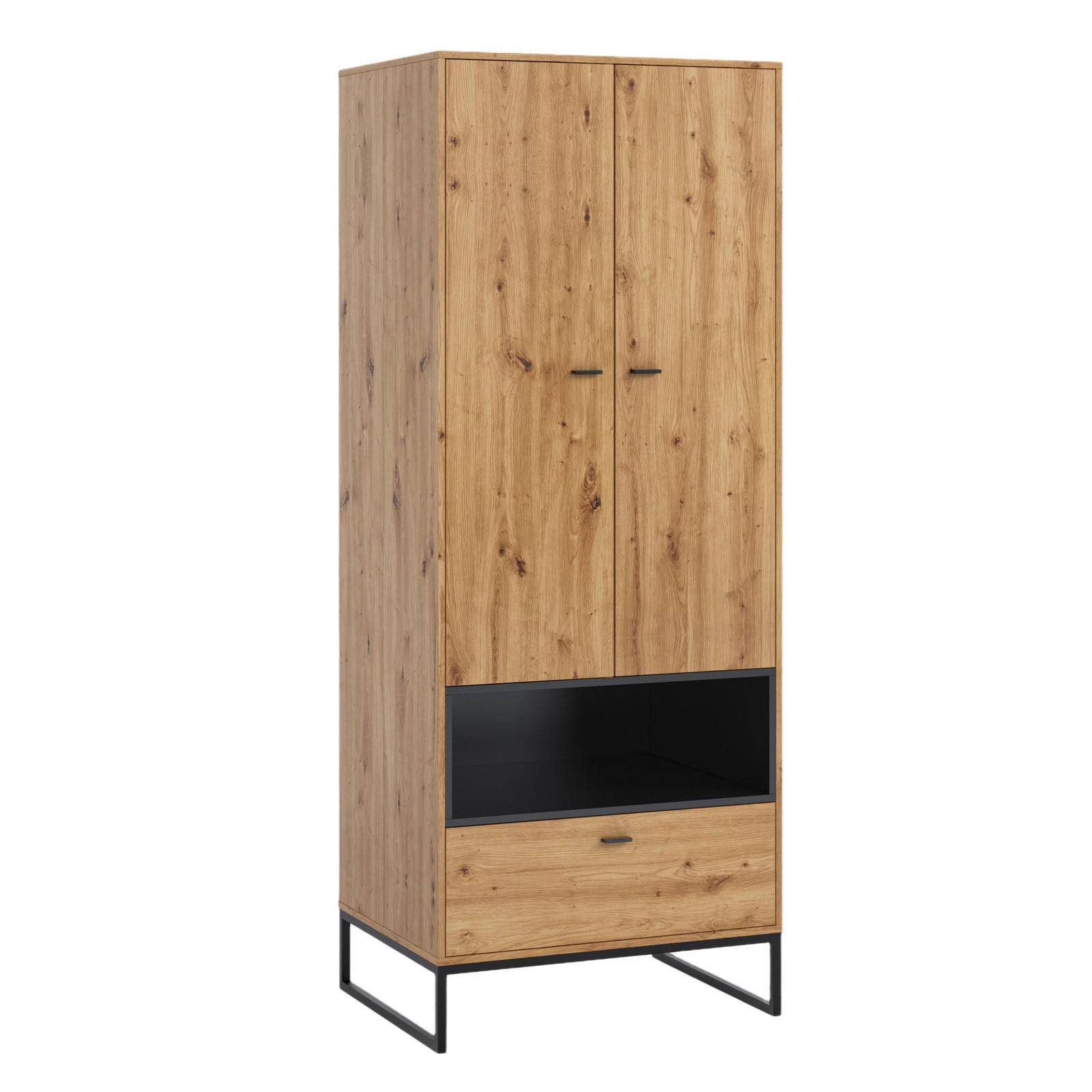KLEIDERSCHRANK Randy mit Schublade 80/202/60 - Schwarz/Eiche Artisan, Holzwerkstoff/Kunststoff (80/202/60cm) - Ravio