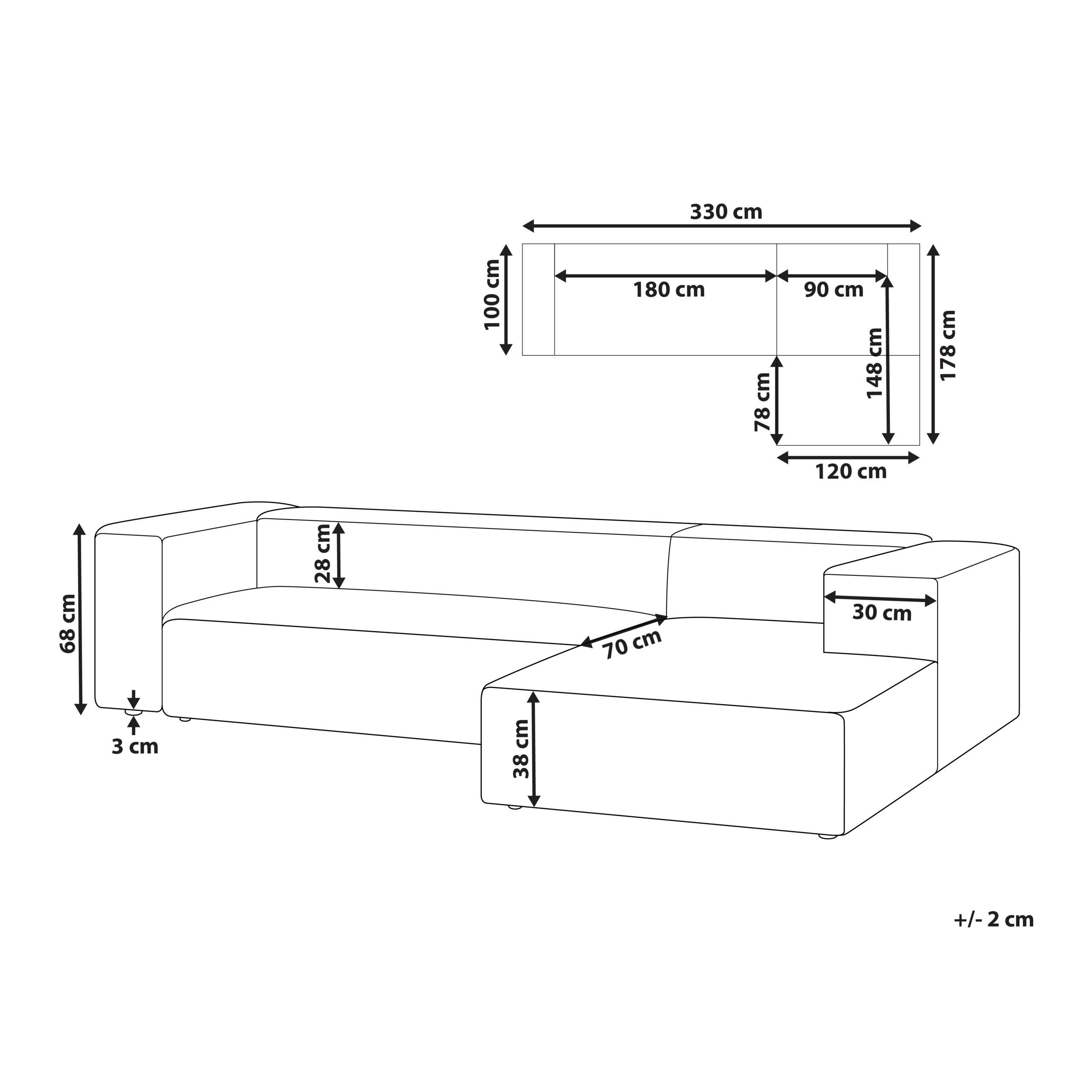 Thumbnail - Beliani 3-Sitzer-Ecksofa, Beige, Textil, 330x178 cm, Wohnzimmer, Sofas & Couches, Wohnlandschaften, Ecksofas