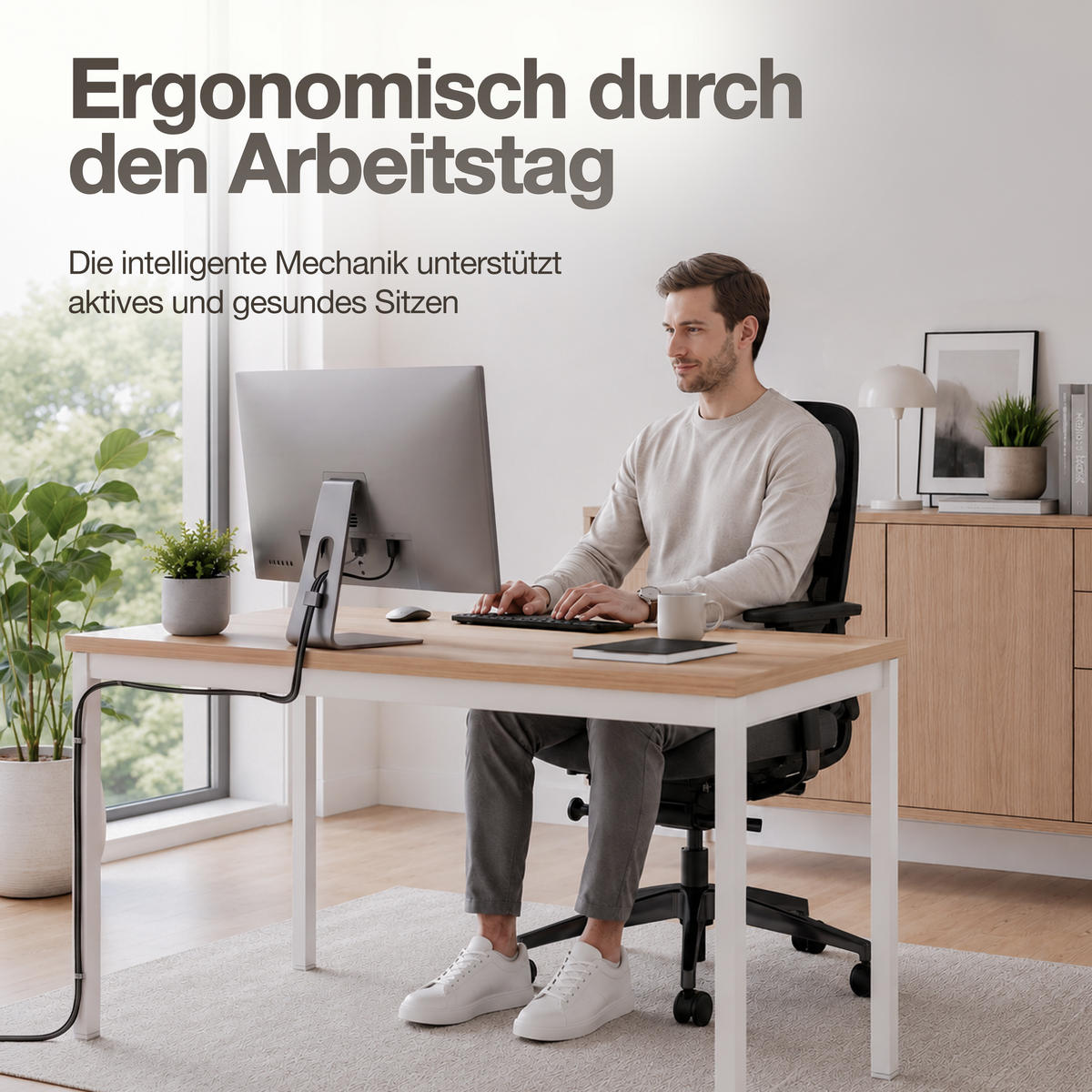 DREHSTUHL Ergonomischer Bürostuhl Atessa mit Netzrücken / Keine Schwarz Netzrücken für Luftzirkulation - Schwarz, Textil (62.5/99.8/45cm) - ASSMANN