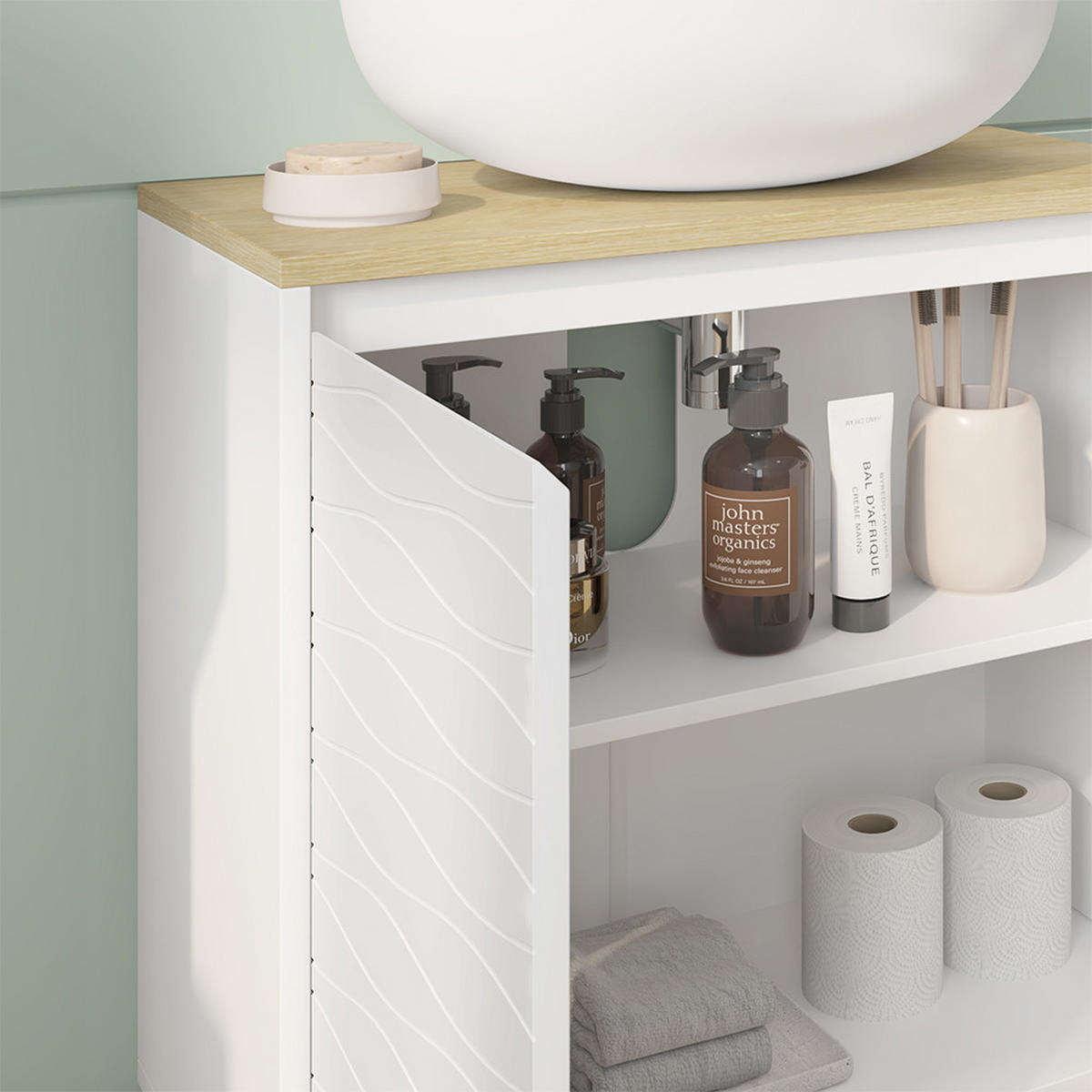 WASCHBECKENUNTERSCHRANK Livia Weiß 60 x 60 cm mit 2 Türen - Weiß/Sonoma Eiche, Holzwerkstoff (60/60/30cm) - Vicco