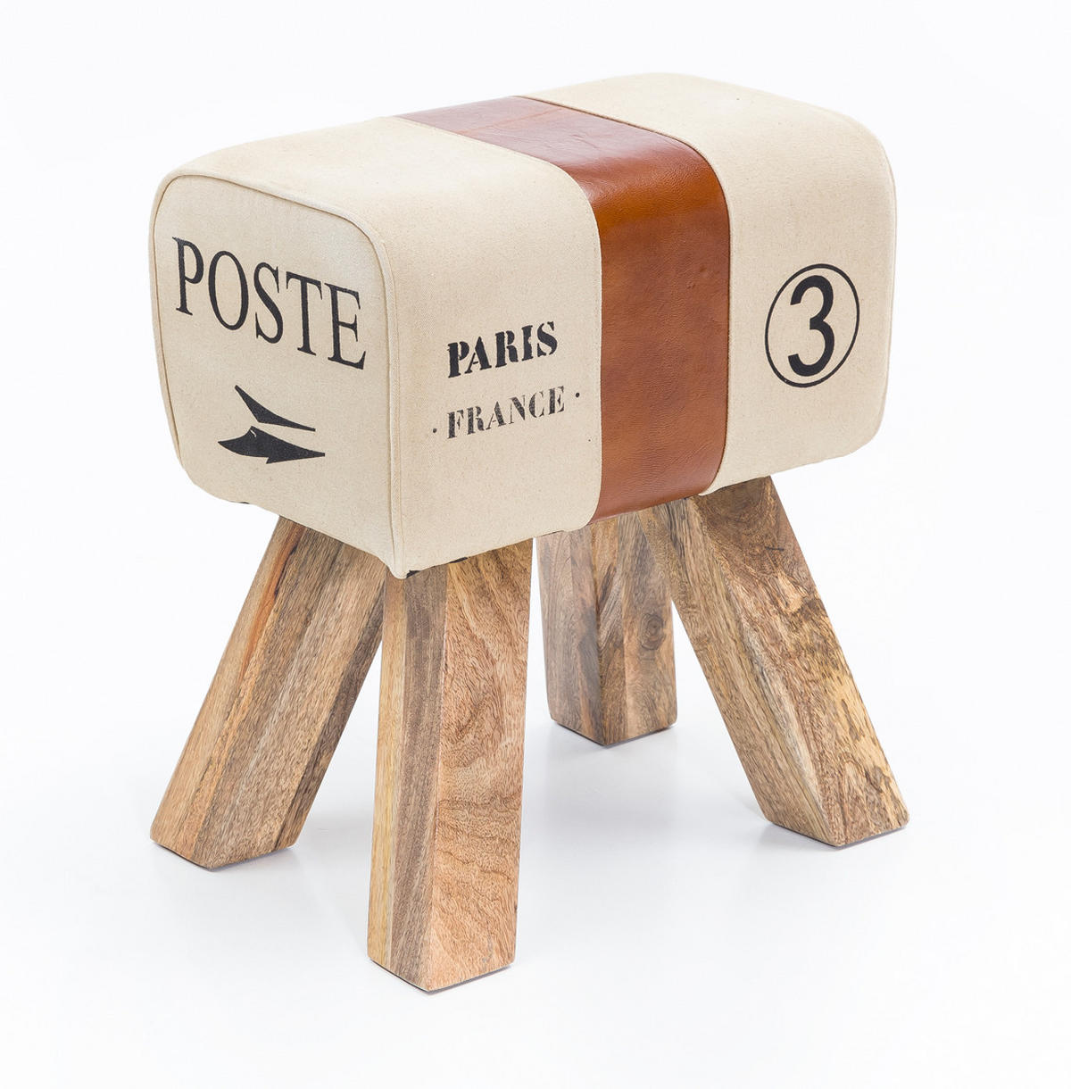 SITZHOCKER Retro Landhaus Holzbeine, Beige 40x30x47 cm - Beige/Braun, Mangoholz/Textil (40/47/30cm) - KADIMA DESIGN