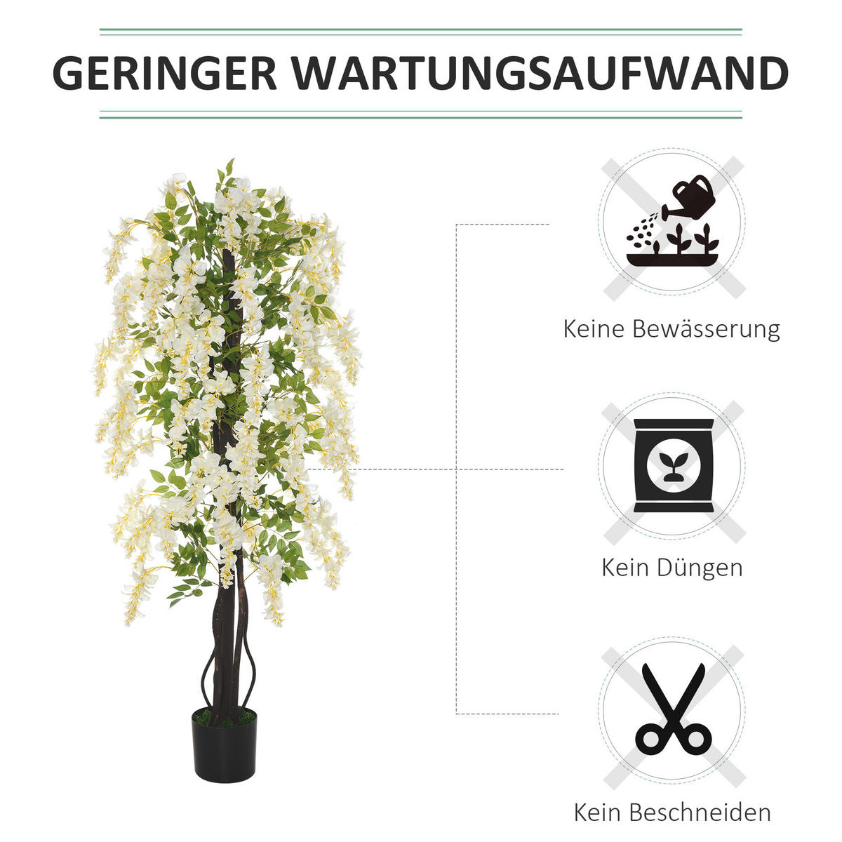 KÜNSTLICHE Pflanzen, PE, Weiß+Grün - Multicolor, Kunststoff (165cm) - Outsunny