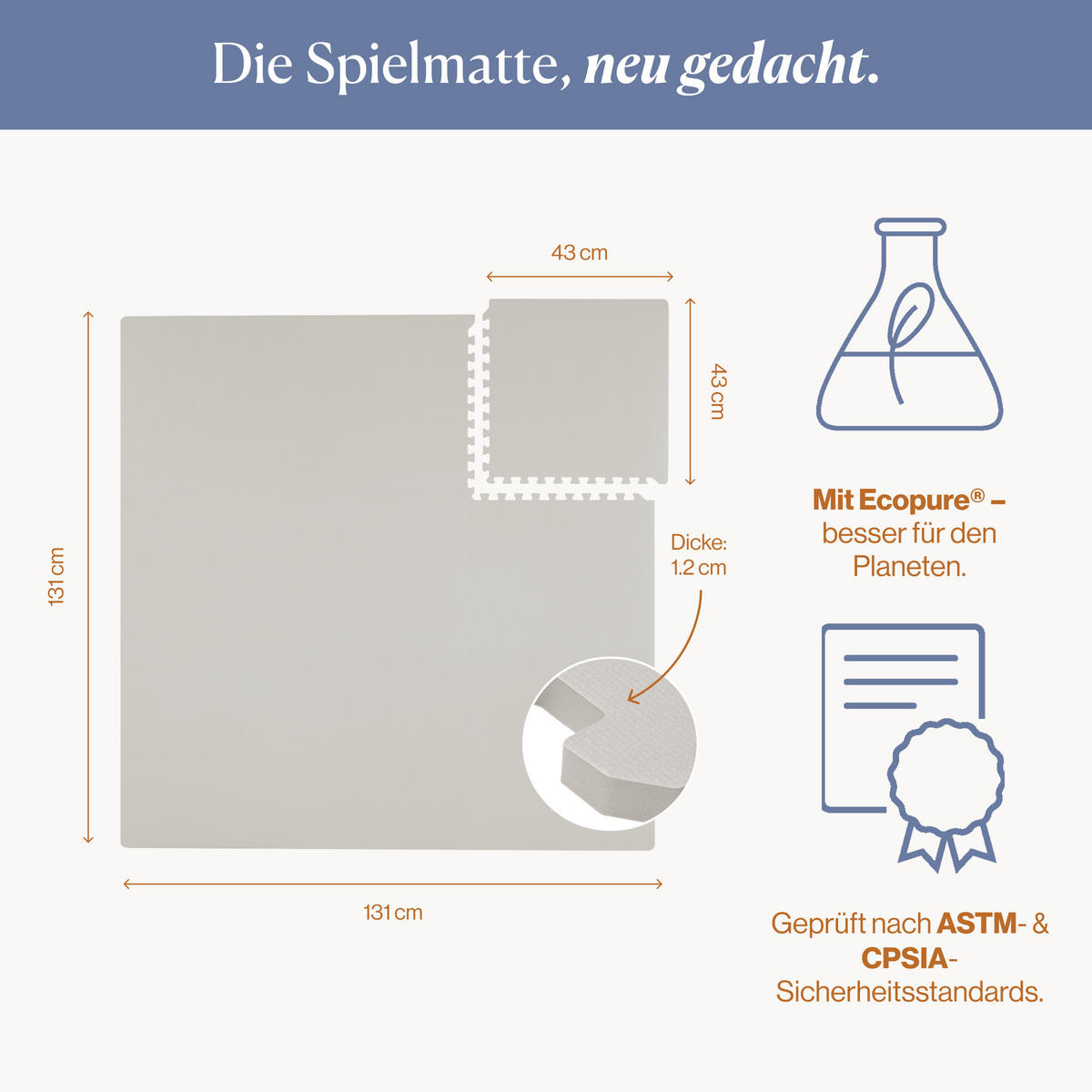 SPIELMATTE Classic Stone grau 131x131 - Grau, Kunststoff (131/131cm)