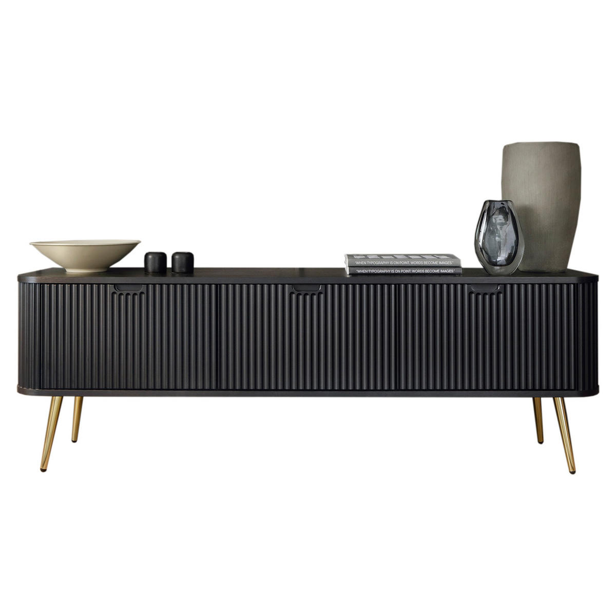 TV-SCHRANK Zova Schwarz, Goldene Beine, Tv-Tisch - Goldfarben/Schwarz, Holzwerkstoff/Metall (168/57/39cm) - Bettso