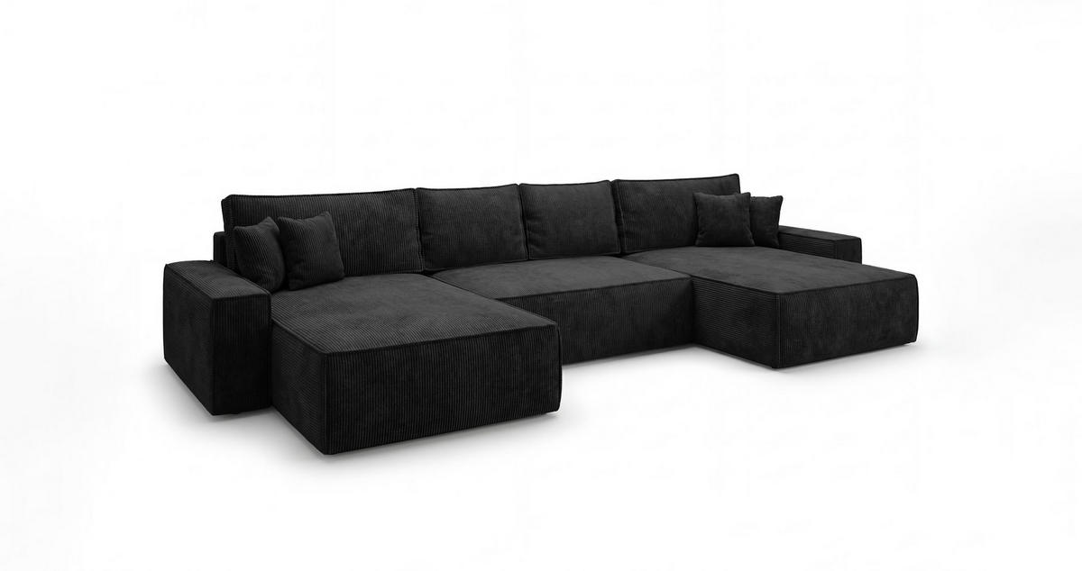 ECKSOFA CALIFORNIA U-Form schwarz Cord POSO 135 - Schlaffunktion, Bettkasten - Schwarz, Textil (385/185cm) - Cornero