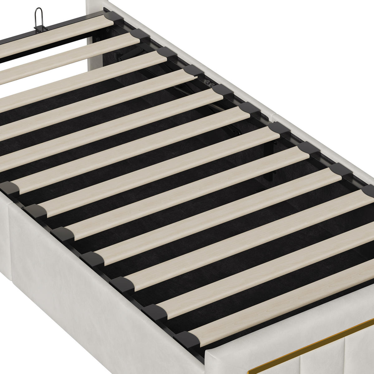 POLSTERBETT 90x200 cm, Einzelbett mit Stauraum, Samtstoff, Beige - Beige, Holz (90/200cm) - BRILVERDE