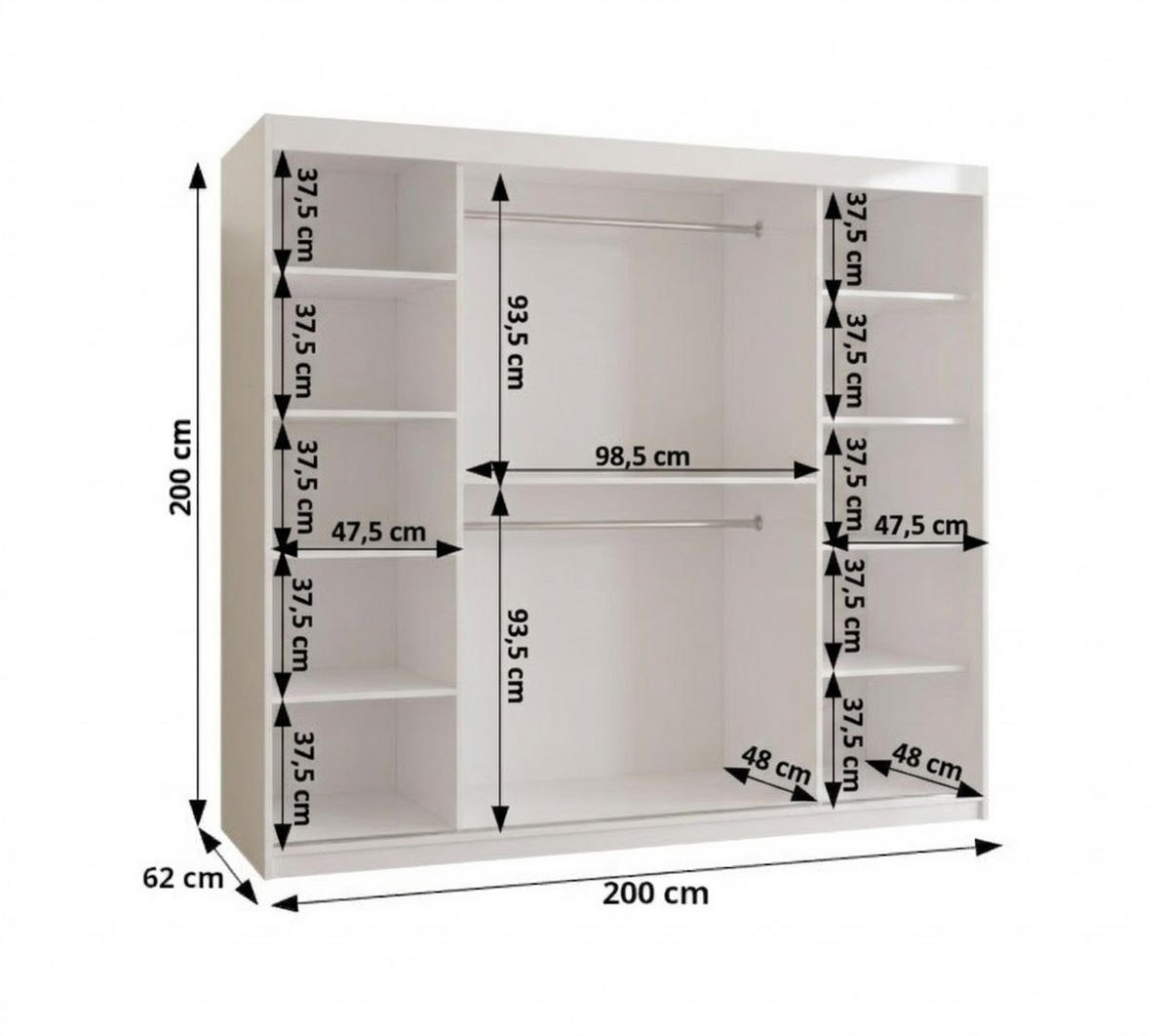 SCHIEBETÜRENSCHRANK TOKYO 200/200/62 2-türig - Silberfarben/Weiß, Holz/Kunststoff (200/200/62cm) - MÖBEL KRYSPOL