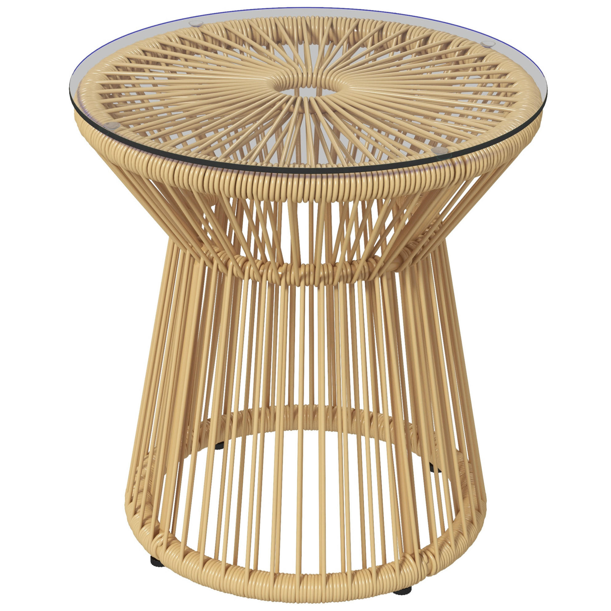 BEISTELLTISCH aus Rattan 40x40x42 cm Beige mit Glasplatte im Boho-Stil - Beige, Kunststoff (40/40/42cm) - Modfu