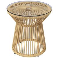 BEISTELLTISCH aus Rattan 40x40x42 cm Beige mit Glasplatte im Boho-Stil - Beige, Kunststoff (40/40/42cm) - Modfu