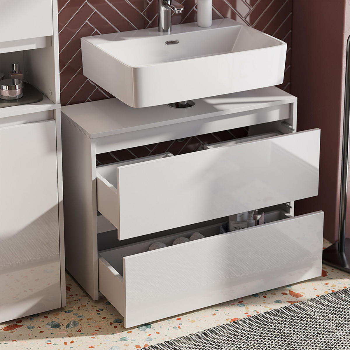 KOUPELNOVÝ NÁBYTEK Majest Bílá/bílý vysoký lesk - bílá/vysoce lesklá bílá, kompozitní dřevo (80.1/62/30.1cm) - Vicco