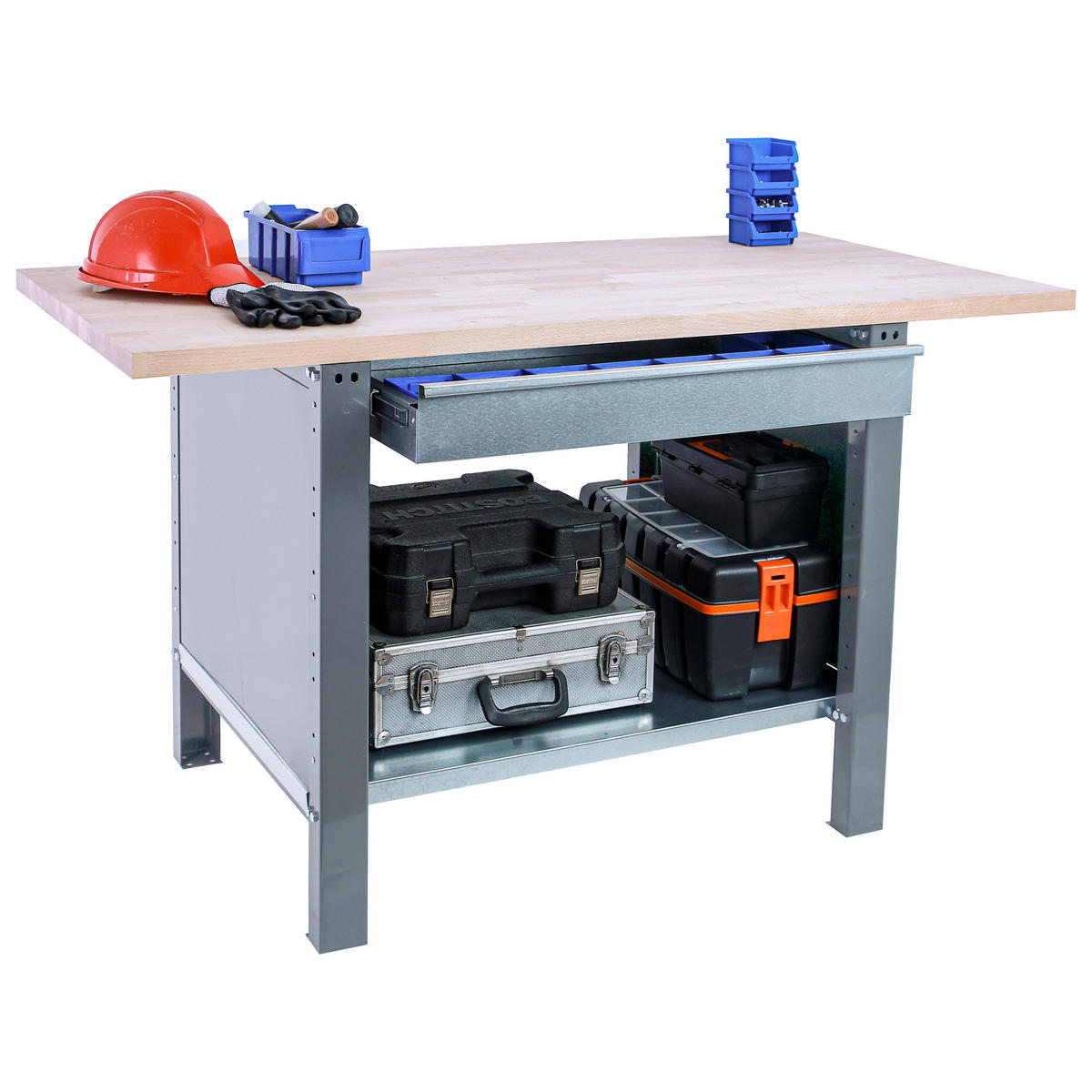 WERKBANK Buffalo Wood mit 1x Schublade HxBxT 86,5 x 120 x 75 cm Traglast 1000 kg Grau - Grau, Metall (120/86.5/75cm) - PROREGAL