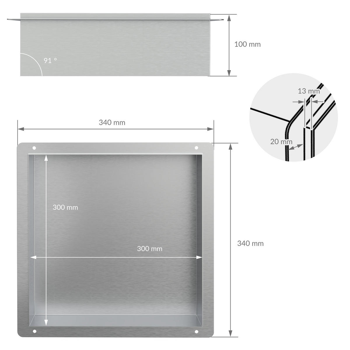 DUSCHNISCHE Silber 30/30 cm - Silberfarben, Metall (34/10/34cm) - LuxeBath