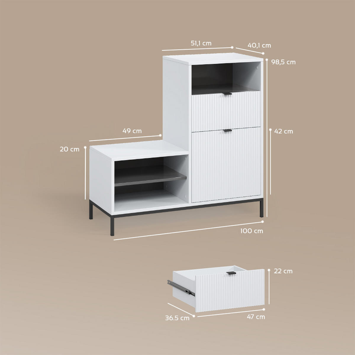 SCHUHSCHRANK Aterno Weiß 100 x 98.5 cm mit Tür und Schublade - Weiß, Holzwerkstoff (100/98.5/40cm) - Livinity®