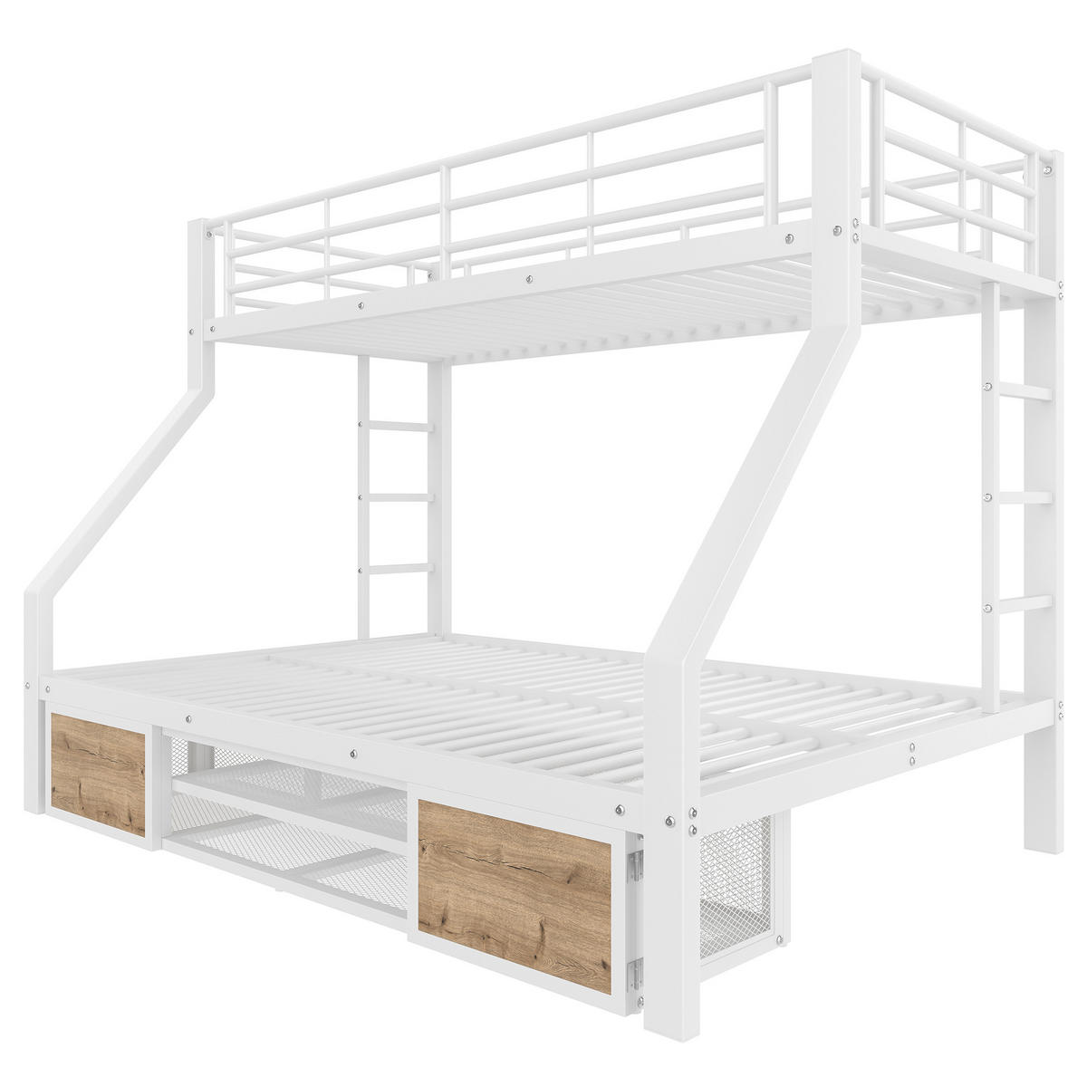 ETAGENBETT 90x200cm + 140x200cm Weiß Kinderbett Schuhschrank EN747 - Weiß, Metall (140/200cm) - FLIEKS