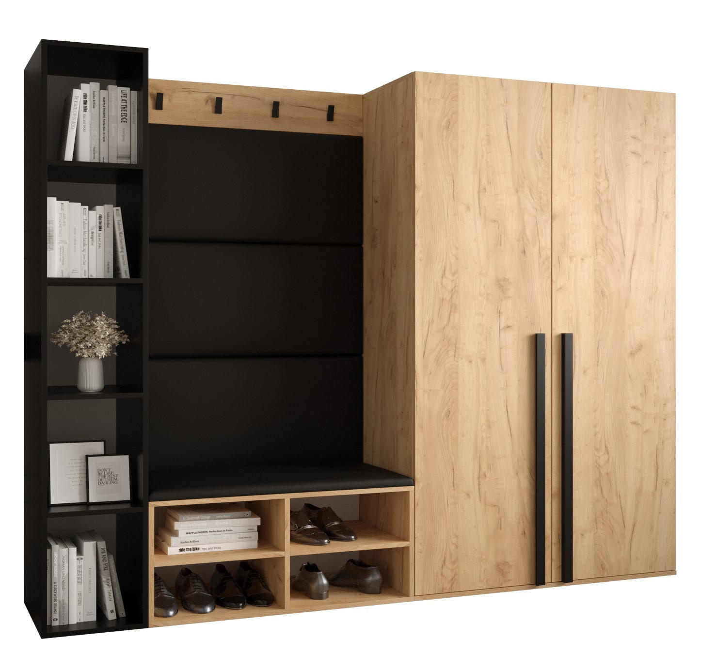 GARDEROBEN-SET 214/184/42 - Eichefarben/Schwarz, Holz/Kunststoff (214/184/42cm) - MÖBEL KRYSPOL