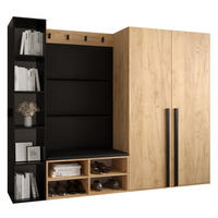 GARDEROBEN-SET 214/184/42 - Eichefarben/Schwarz, Holz/Kunststoff (214/184/42cm) - MÖBEL KRYSPOL