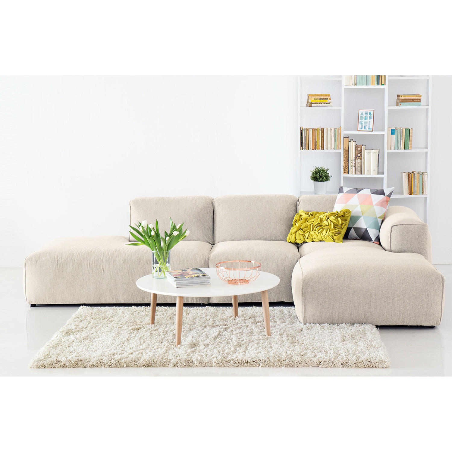 ECKSOFA mit Chaiselongue - Beige/Schwarz, Textil (290/173cm) - home24