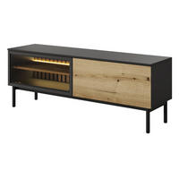 TV-SCHRANK mit Glas 150 cm Jotare, LED, Schwarz, Eiche Evoke - Schwarz, Holz (150/55/39cm) - Emporius