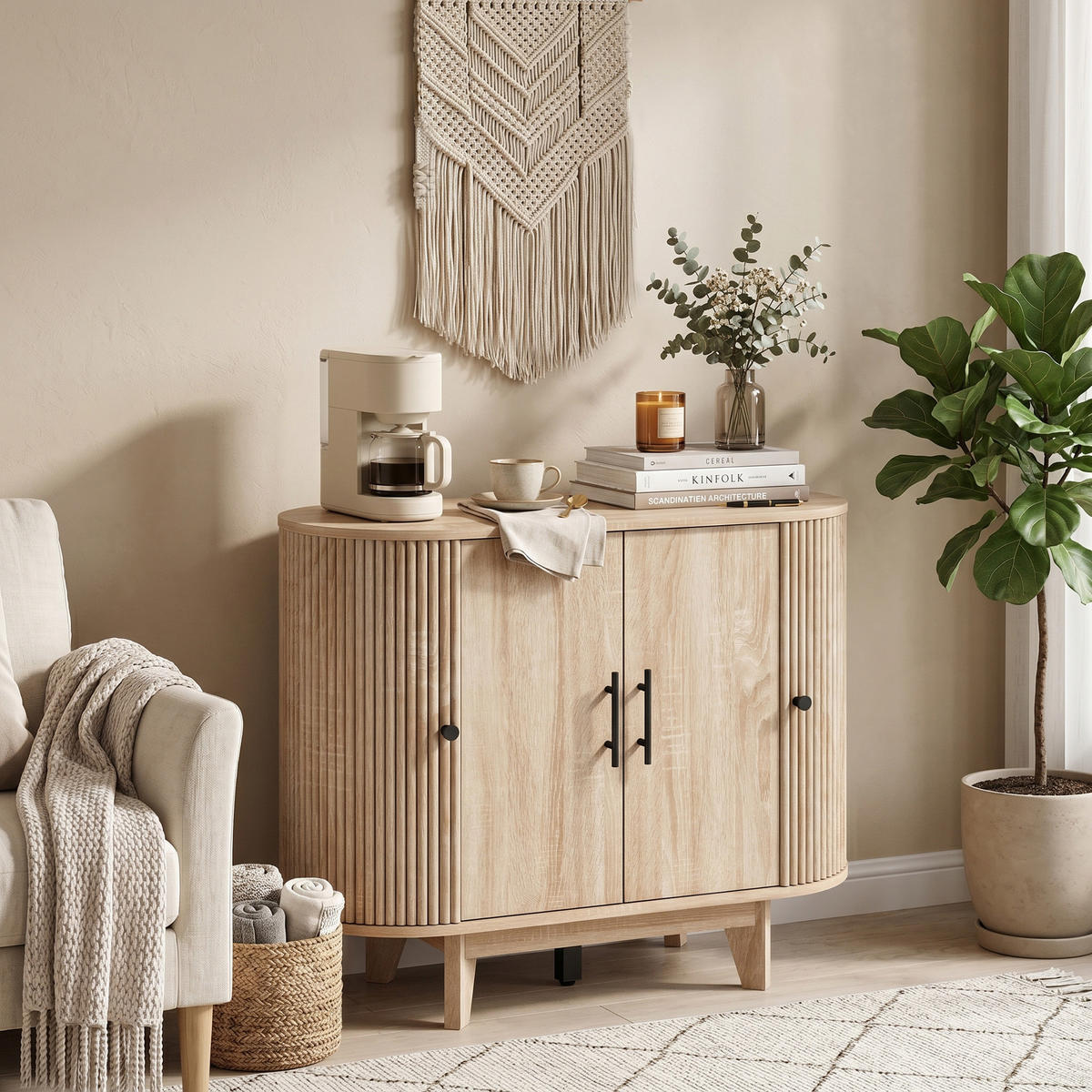 SIDEBOARD Eiche-Nachbildung, 4 Türen, 90/40/76 cm - Eichefarben, Holz (90/76/40cm) - PANGIVO