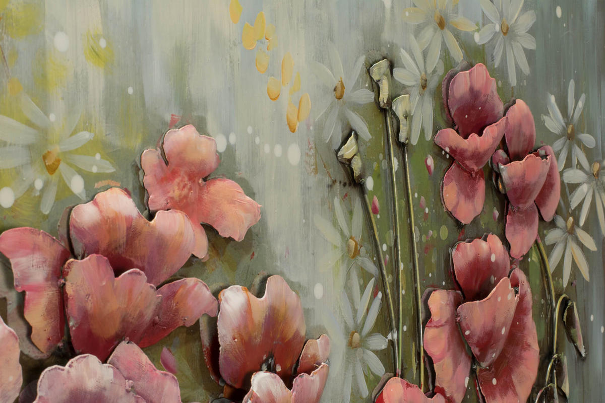 METALLBILD Rosa 120/60 cm - Pink/Grün, Metall (5.5/60cm) - KUNSTLOFT