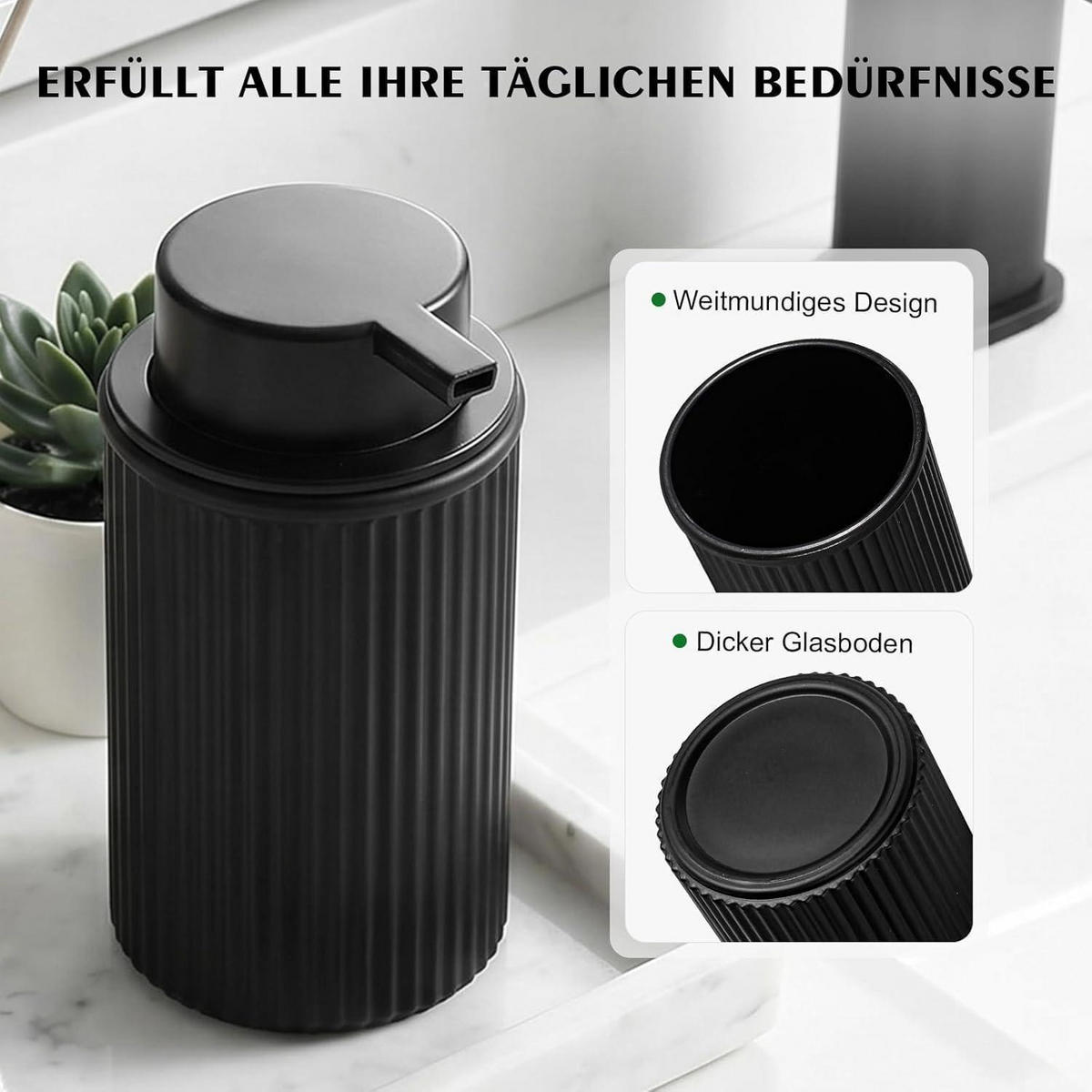 SCHAUMSEIFENSPENDER 2-teiliges Set Glas Schwarz Matt 325ml - Schwarz, Glas (10/18/10cm)