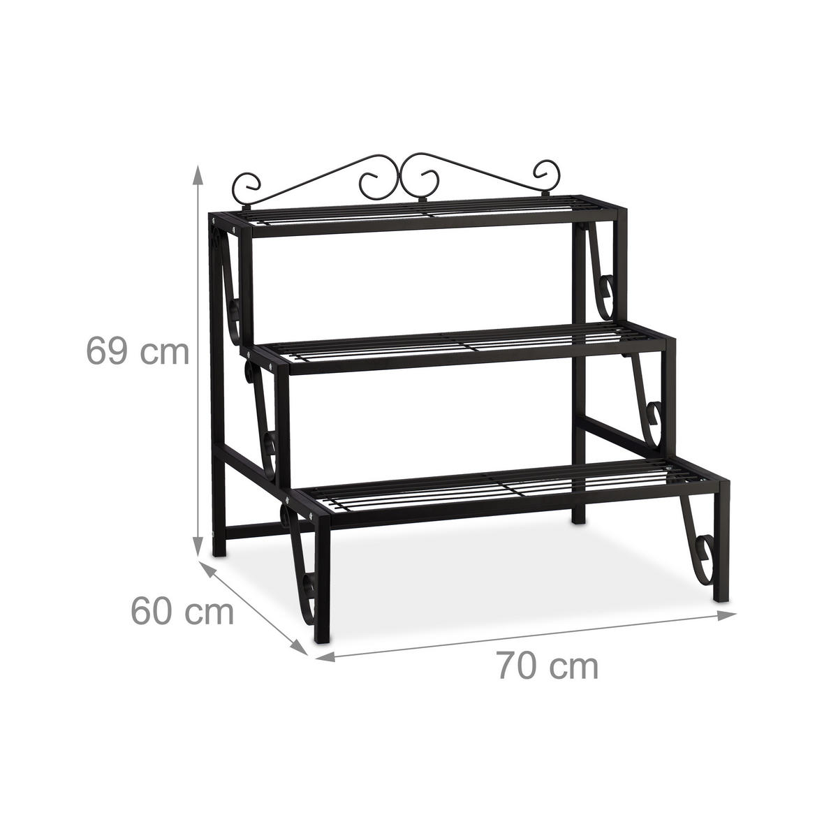 BLUMENTREPPE - Schwarz, Metall (70/69/60cm) - Relaxdays