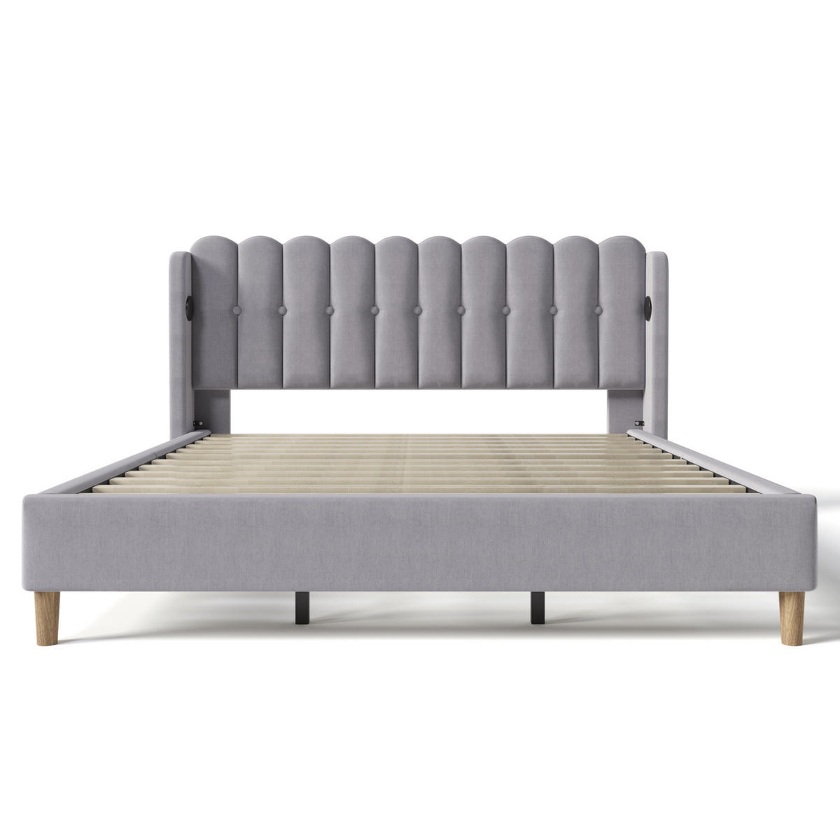POLSTERBETT aus Leinen 180x200 cm Grau mit USB- und USB-C-Ladefunktion - Grau, Textil (180/200cm) - IVMEU
