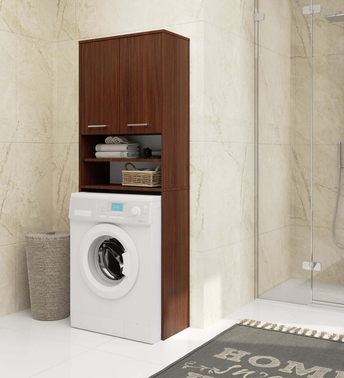 WASCHMASCHINENSCHRANK Wengefarben 64x30x180 cm - Wengefarben/Silberfarben, Holzwerkstoff/Kunststoff (64/180/30cm) - Akord