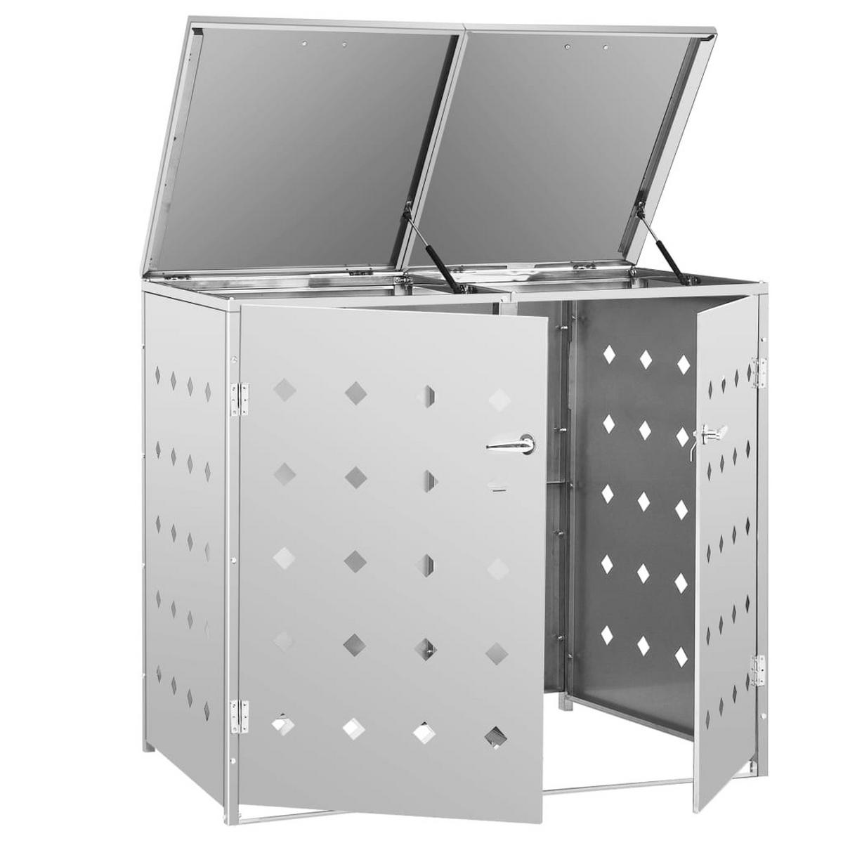 2ER Mülltonnenbox SOGI Edelstahl | 138x115x77,5cm silber | Für 2 Tonnen 240L - Silberfarben, Metall (138/115/77.5cm) - DELUKE