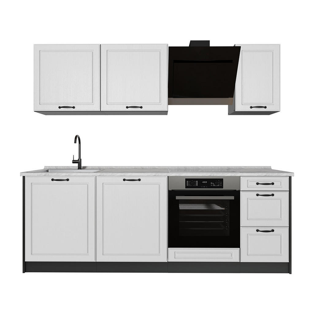 Vicco KUCHYŇSKÝ KOUT R-Line, Bílý venkovský dům/Antracit, 220 cm pracovná doska Mramor