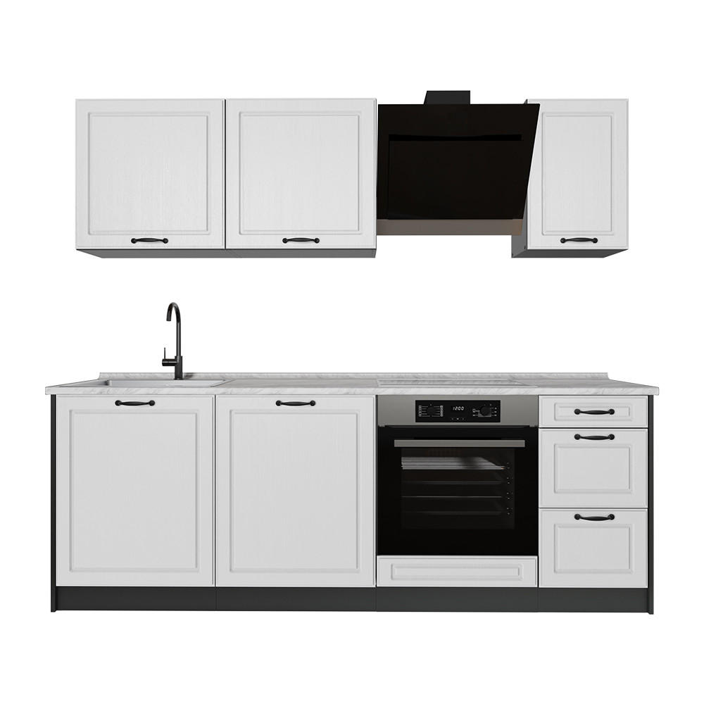 KUCHYNKA R-Line, Biely vidiecky dom/antracitová, 220 cm bez pracovnej dosky - biela/antracitová, kompozitné drevo (220/81.6/46cm) - Vicco