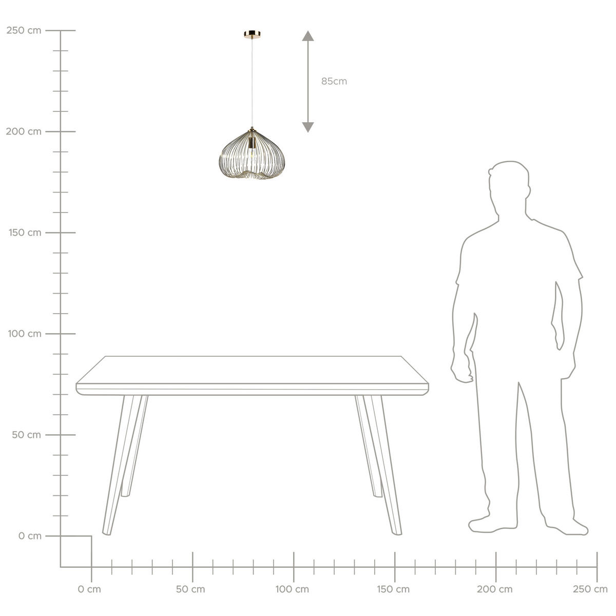 HÄNGELEUCHTE Tordino 38/38/115 cm - Goldfarben, Metall (38/38/115cm) - Beliani
