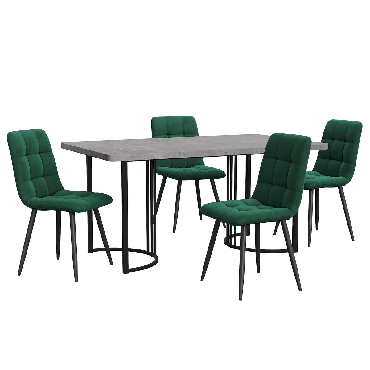ESSGRUPPE Esstisch 4 Stühle MDF Grau Grün 140x80cm - Grün, Holzwerkstoff (140/75/80cm) - FLIEKS