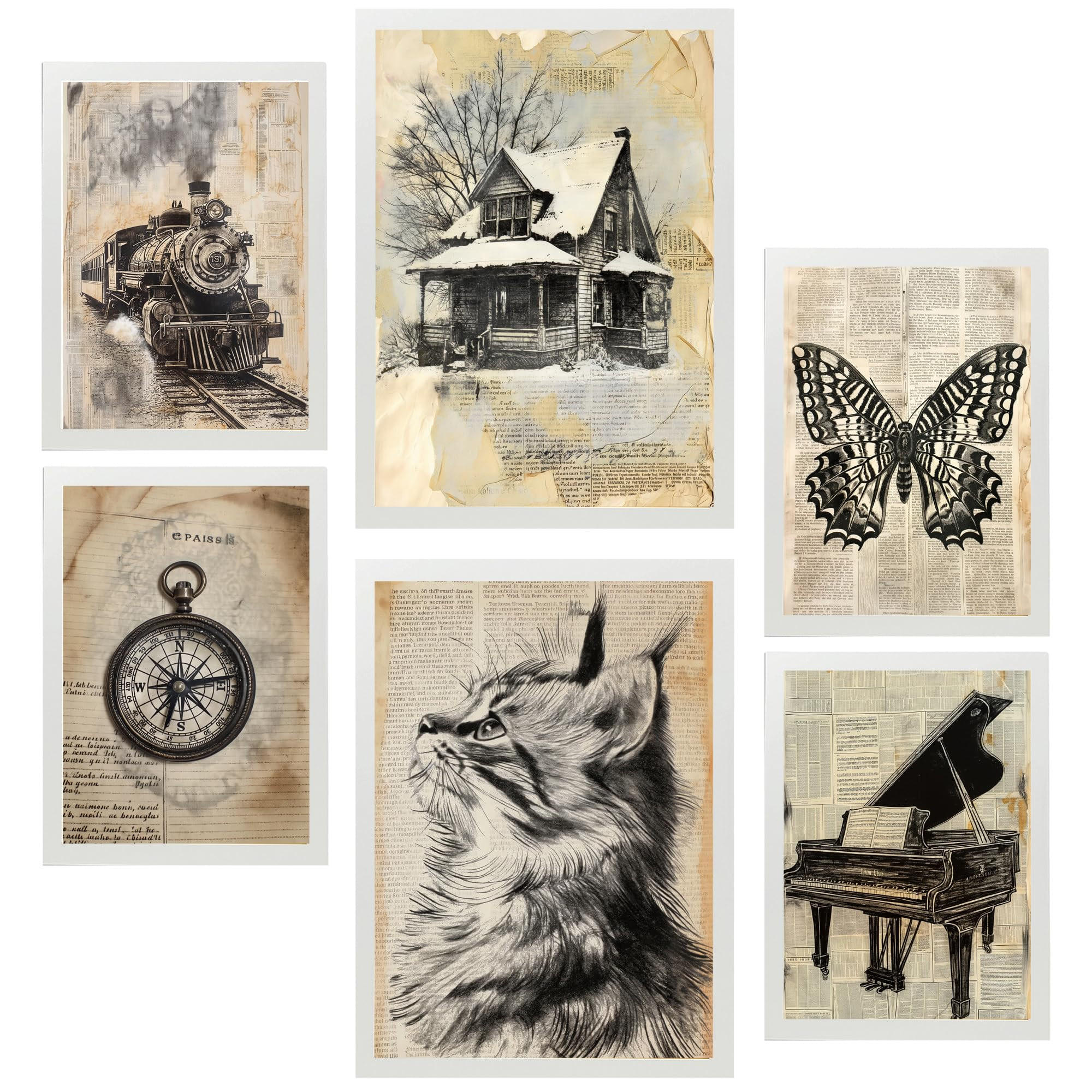 POSTER Set Mit 6 Vintage Lebens A3 & A4 Weißer Rahmen - Weiß, Papier (29/3cm) - Nacnic