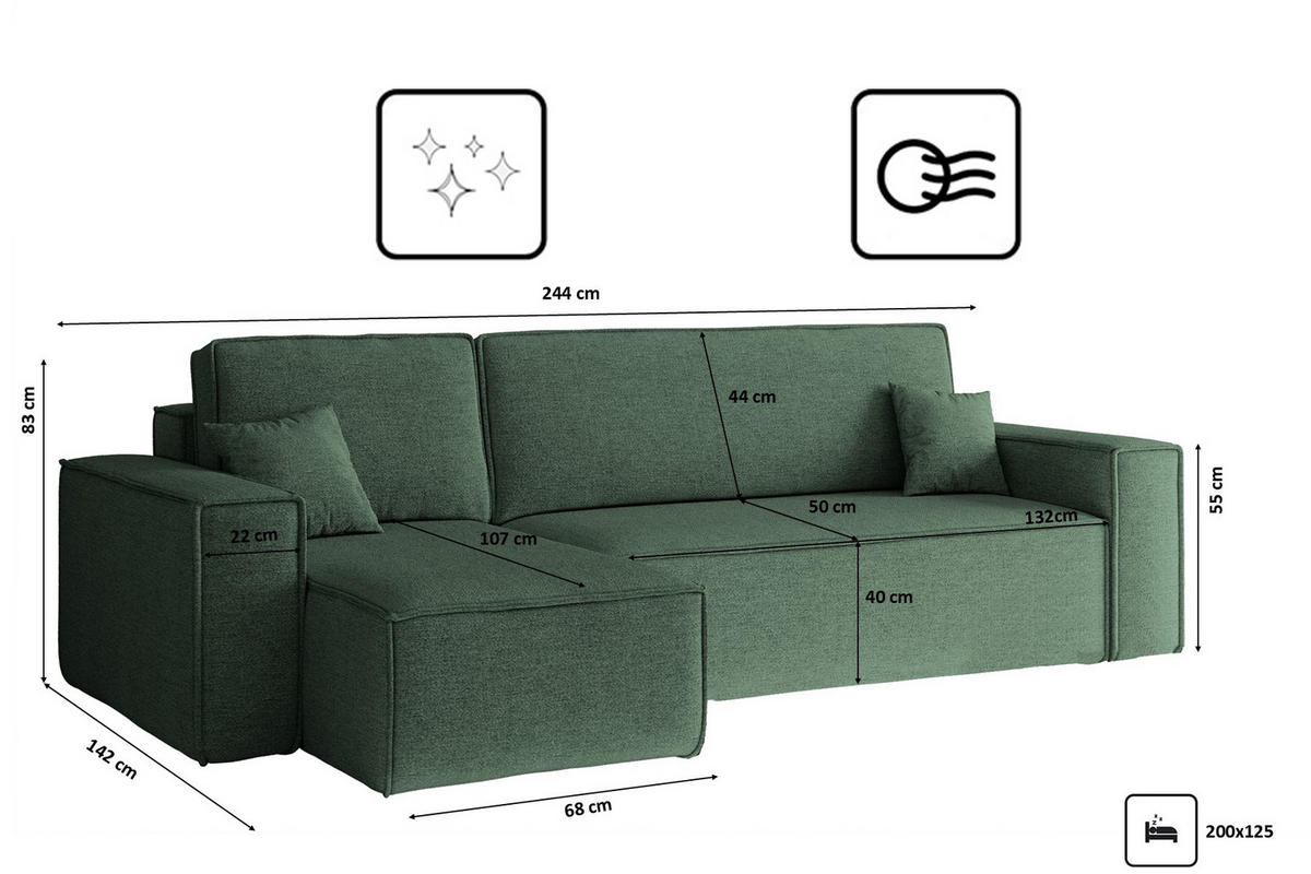 ECKSOFA, Best L-Form, Stoff Neve, Olive, Links - Olivgrün, Holz (142/244cm) - Kaiser Möbel