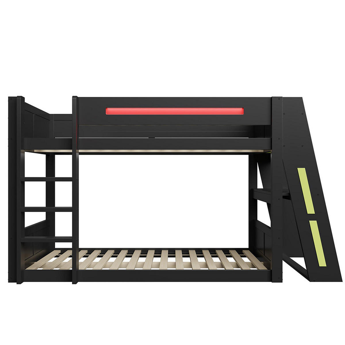 ETAGENBETT 140x200 cm mit Schreibtisch und zwei Ablagefächern, Schwarz+Grün - Schwarz, Holz (140/200cm) - KOMHTOM