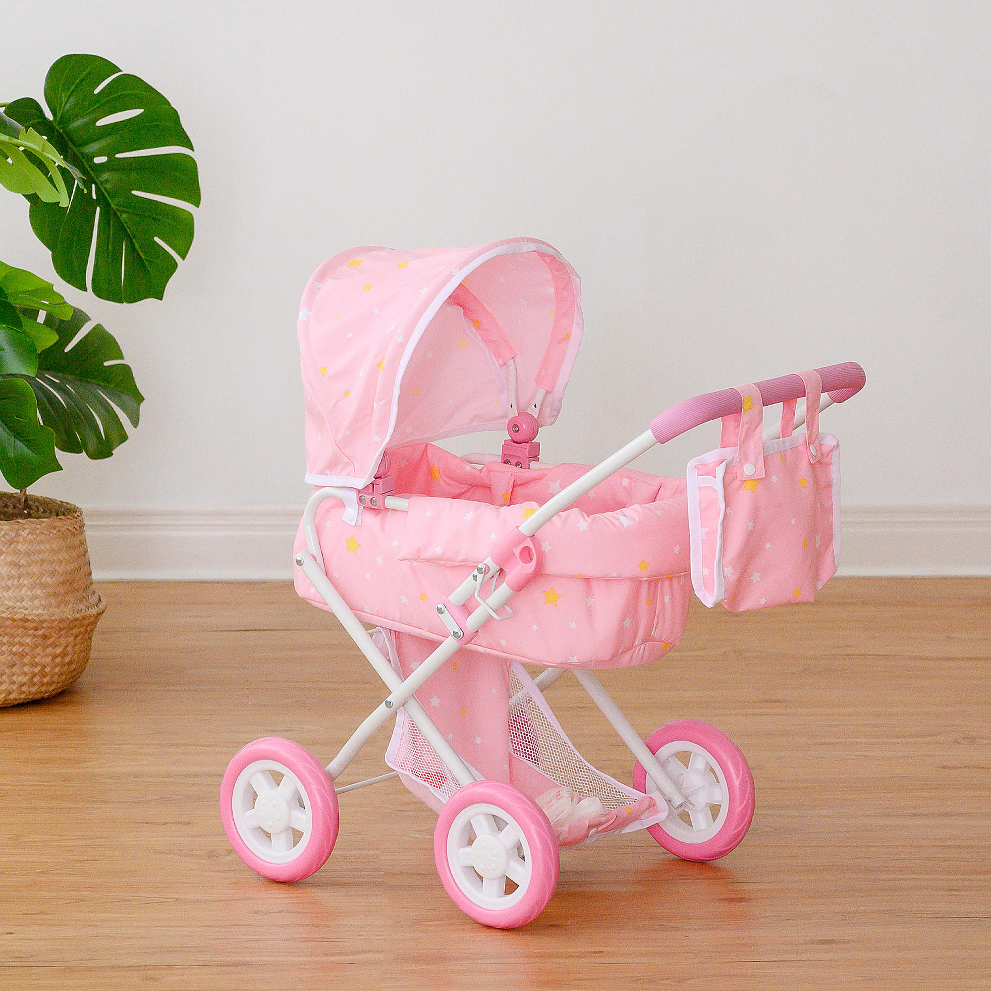 PUPPENWAGEN Baby Doll 2-in-1 Nutzung, Rosa, 68cm - Pink, Holz (56/68/37cm) - Teamson Kids