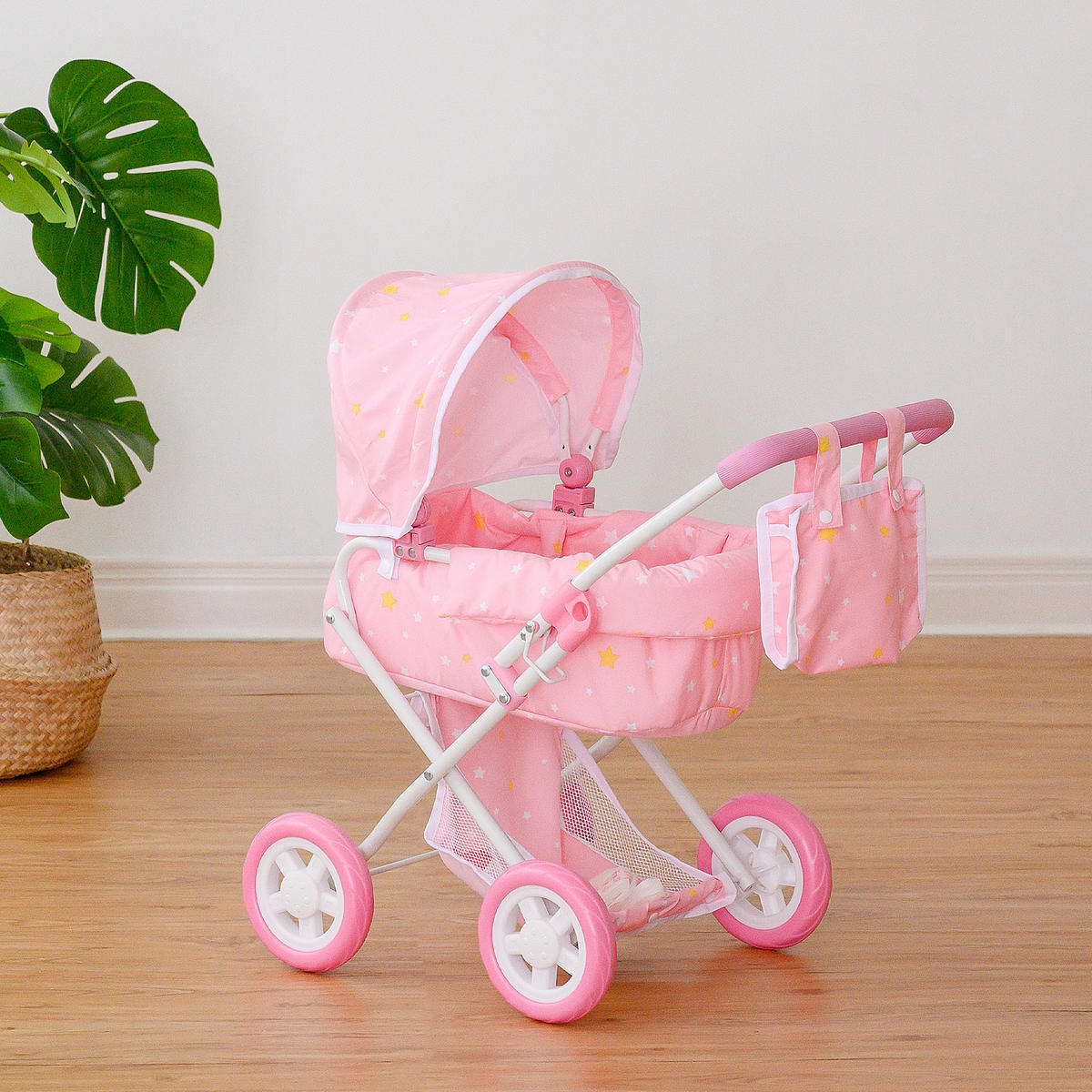 PUPPENWAGEN Baby Doll 2-in-1 Nutzung, Rosa, 68cm - Pink, Holz (56/68/37cm) - Teamson Kids