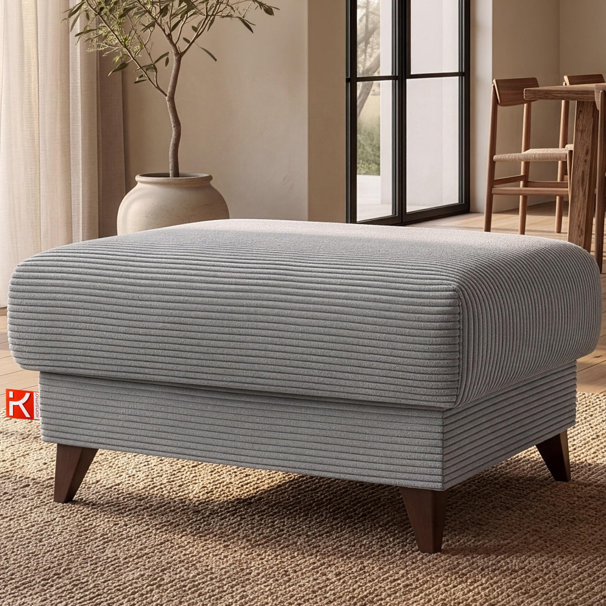 HOCKER GUSTAVO II, Hellgrau - Hellgrau/Braun, Holz/Holzwerkstoff (92/49/92cm) - KONSIMO®