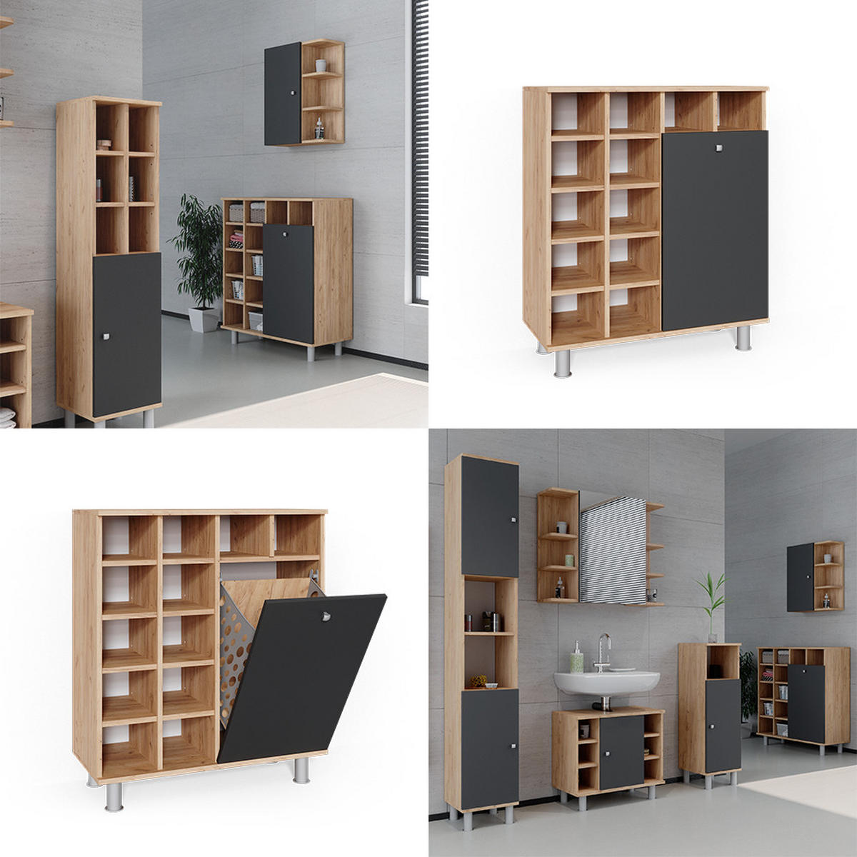 BADSCHRANK Fynn Anthrazit 78.4 x 91.6 cm - Anthrazit, Holzwerkstoff (78.4/91.6/34cm) - Vicco