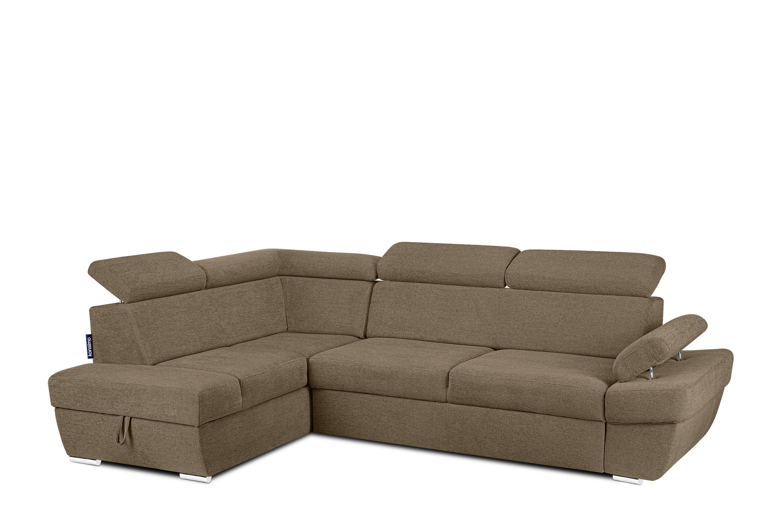 SCHLAFECKSOFA RATLO links 4/5-Sitzer mit Bettkasten, hellbraun - Hellbraun/Silberfarben, Textil (270/190cm) - KONSIMO®