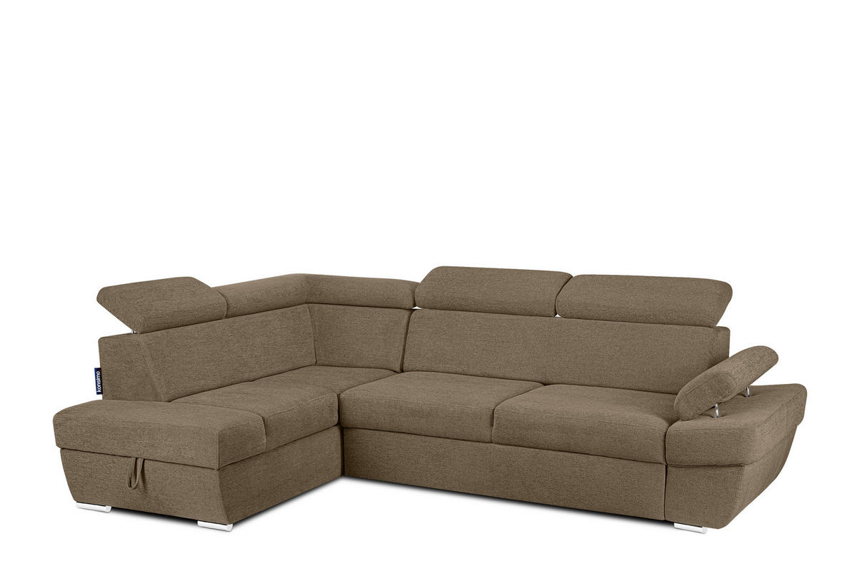 SCHLAFECKSOFA RATLO links 4/5-Sitzer mit Bettkasten, hellbraun - Hellbraun/Silberfarben, Textil (270/190cm) - KONSIMO®