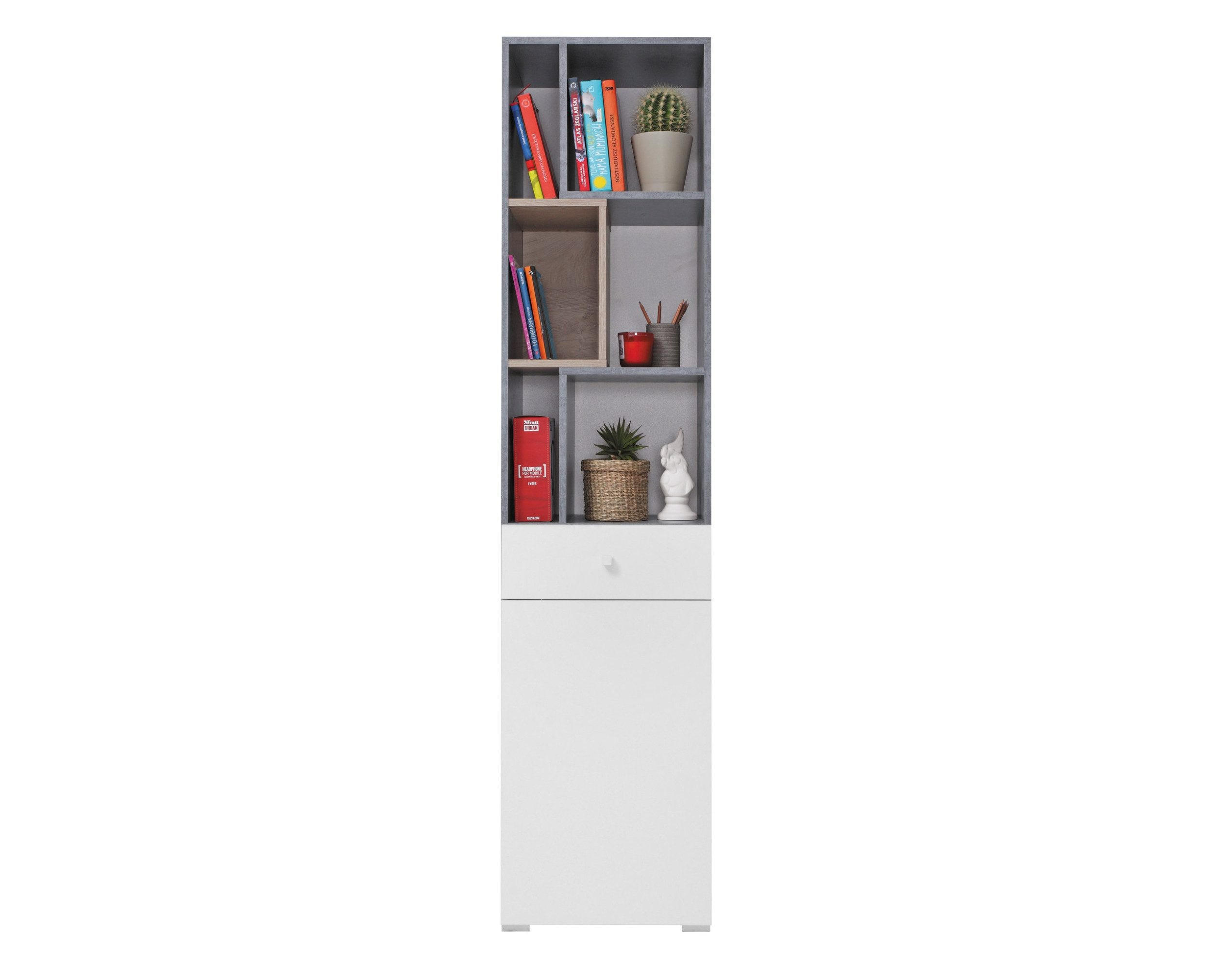 KINDERREGAL SIMON 08 45/40/190 Grau/Weiß/Sonoma Eiche - Weiß/Grau, Holzwerkstoff (45/190/40cm) - Deine Möbel 24