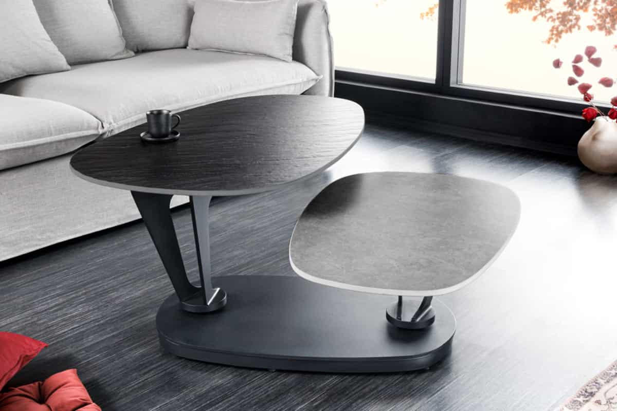 COUCHTISCH MOVEMENT Beton rund Grau|Schwarz 160cm - Goldfarben/Schwarz, Naturmaterialien/Keramik (110/160/40cm) - riess-ambiente